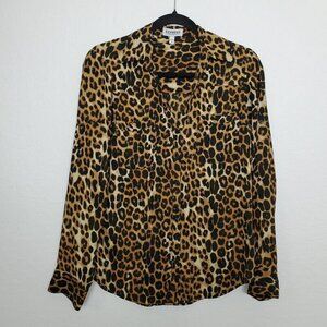 Express Womens The Portofino Shirt Size S Button Front Roll Tab Animal Print